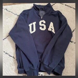 Brandy Melville Navy Zip-Up Sweater with USA Print
